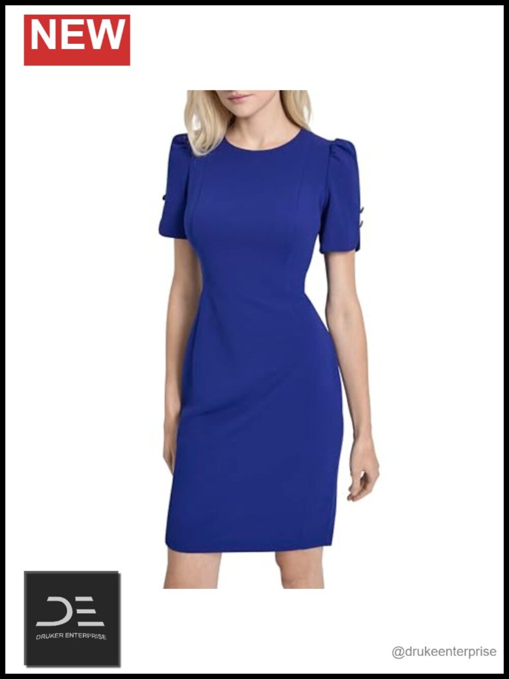 DKNY Short Tulip Sleeve Sheath Dress Gold Button Detail Work